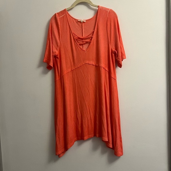 Easel Oversized Ribbed V-Neck T-shirt Sundress- Pink and Orange- Size S - Picture 1 of 12